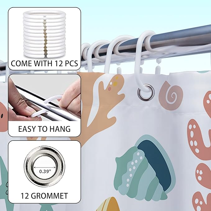 Kids Ocean Whale Shower Curtain 72x72 Sea Animal Cartoon Turtle Funny Underwater Shower Curtain for Bathroom Cute Fish Marine Sealife Starfish Bathtub Curtain Baby Boys Girls Bathroom Decor