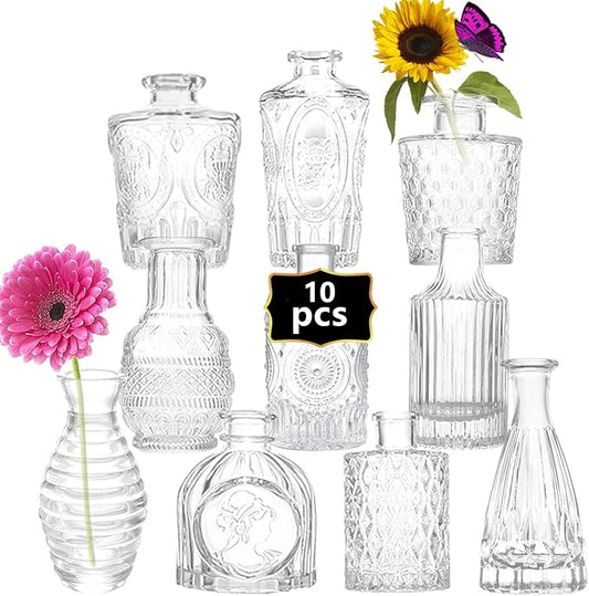 Mini Bud Vases As Wedding Centerpieces for Tables,Clear Bud Vases for Flowers,Small Flower Vases Suitable for Birthday Party,Anniversary,Wedding Reception,Baby Shower (Clear, 10PCS)