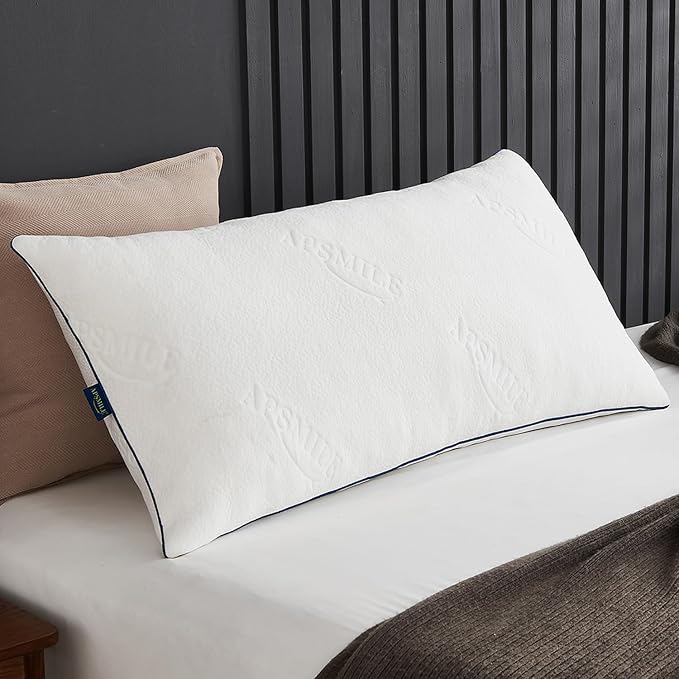 APSMILE Shredded Memory Foam Pillows Queen Size, Adjustable Luxury Cooling Pillows for Neck Pain, Hotel Firm Bed Pillows for Sleeping, Essentials for Side/Back Sleeper (White,18"x28")