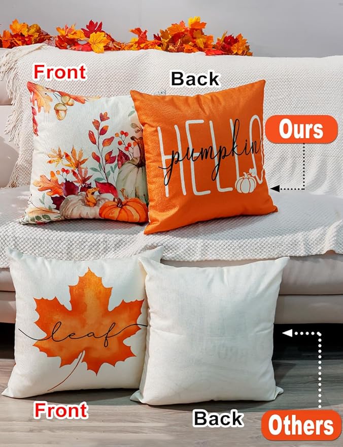 TOYPOPOR Fall Decorations Pillow Covers Double-Side Printing 18'' x 18'' Set of 4, Pumpkins Thankful Blessed Buffalo Plaid Fallen Leaves Thanksgiving Throw Cushion Cases for Outdoor Indoor Home Decor