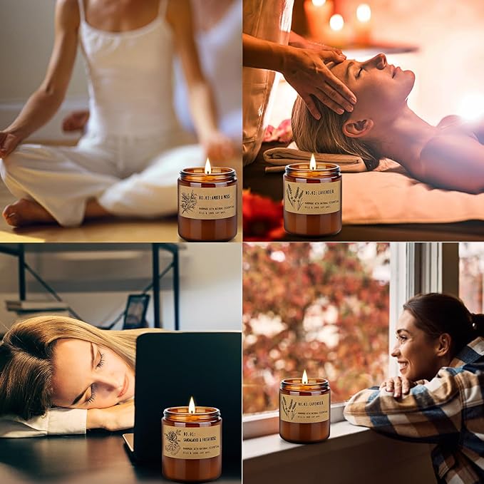 Candles for Home Scented, 4 Pack Candle Gifts for Woman, Large Lavender Rose Amber Aromatherapy Scented Candles, 220H Long Lasting Soy Wax Candle Set for Mother's Day, Birthday, Anniversary, Men