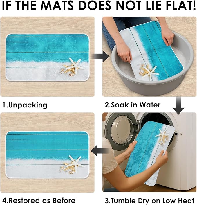 Britimes Bath Mat for Bathroom, Beach Starfish Sea Washable Cover Floor Rug Carpets Floor Mat Bathroom Decorations 18x30 Inches for Kitchen Bedroom Indoor