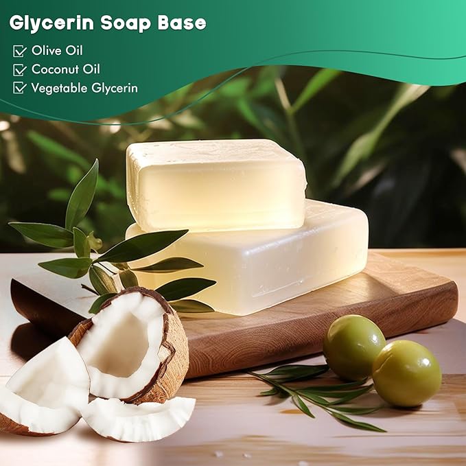 2LB Unscented Glycerin Soap Base DIY Handmade Soap Moisturizing Melt and Pour Soap Base for Crafting, Vegetable Glycerin & Coconut Oil, Easy to Cut (Transparent, 2LB)