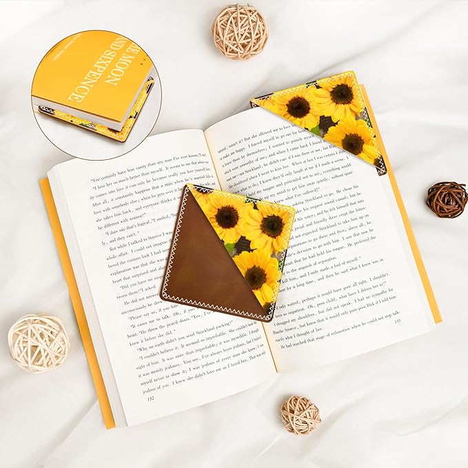 Personalized Leather Bookmarks, Fun & Cute Book Accessories for Reading Lovers, Unbreakable Page Markers for Women Men Girls Boys Student Teacher Kids Retirement Birthday Gifts (Beautiful Sunflower)