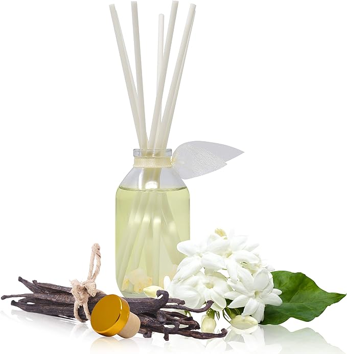 LOVSPA Jasmine Vanilla Reed Diffuser Set - Scent Diffuser for Home with Long Lasting Fragrance - Non-Toxic Oil Reed Diffuser - Made in The USA