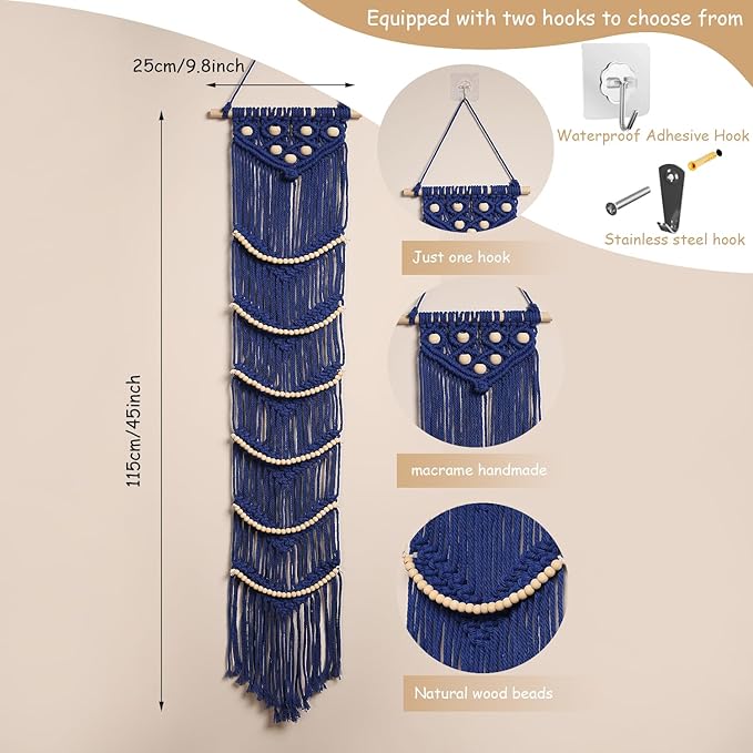 Ball Cap Hanger-1 Pack-Boho Macrame Cap Holder Wall Hat Organizer for Baseball Cap Holder Over Door, Hat Rack for Wall, Cap Rack for Decoration and Display(Blue)