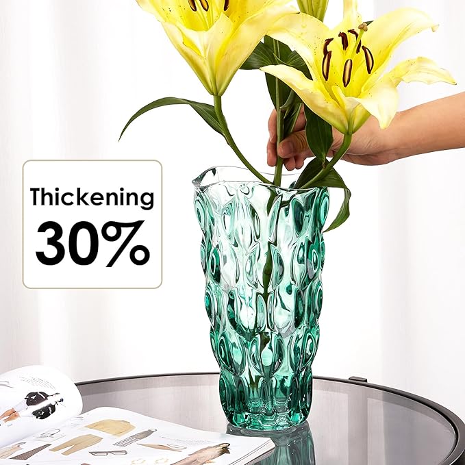 CEMABT 9.5inch 3.4 lb Glass Vases for Flowers Unbreakable Thickened Morden vase for Tables Centerpieces,Colorful,Vintage and Clear Rose Large Flower vases for Bouquet Unique Gifts（Green）