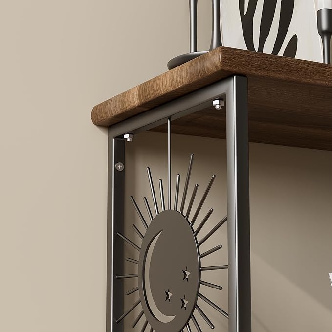 Floating Nightstand Wall Mounted - Natural Solid Wood Night Stand, Bedside Table 2 Tier Shelf, Modern Metal Celestial Side Floating Shelves Decor for Living Room Bedroom