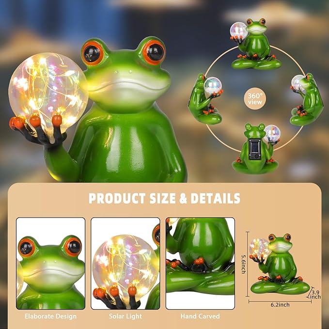 Solar Garden Decor Meditating Yoga Frog Statue - Zen Garden Frog Figurines for Yard Lawn Porch Patio Landscape Garden Decor, Housewarming Gifts for Women/Mom