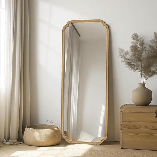 WallBeyond Full Length Mirror Wall Mounted 55"x22", Rustic Wooden Frame Floor Mirror, Large Full Body Mirror for Bedroom, Leaning or Hanging Against Wall (Naturl Solid Wood)