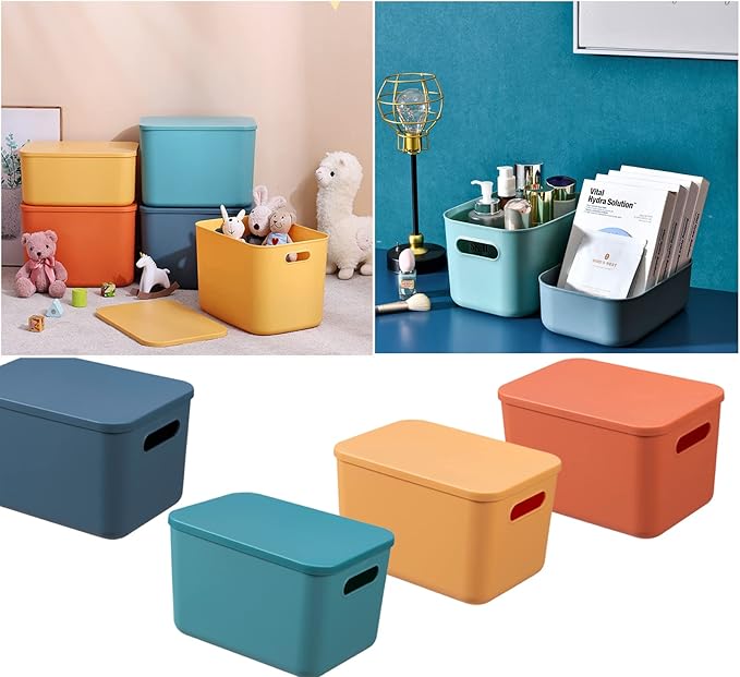 Plastic Storage Bins with Lid, Stackable Storage Containers for Organizing, Storage Baskets for Shelves Kitchen Bathroom Playroom Classroom Office (Small (8 PCS))
