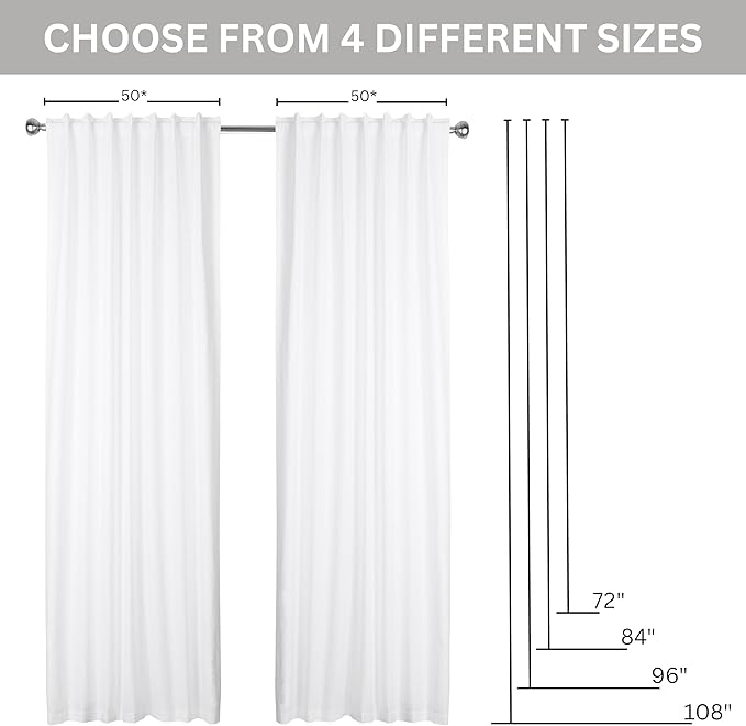 Ramanta Home White Cotton Light Filtering Curtains 50x84 Inches - Set of 2, Farmhouse Slub Textured Semi Sheer Drapes, Duck Cotton Fabric Living Room, Kitchen Back Tab Window Panels - White