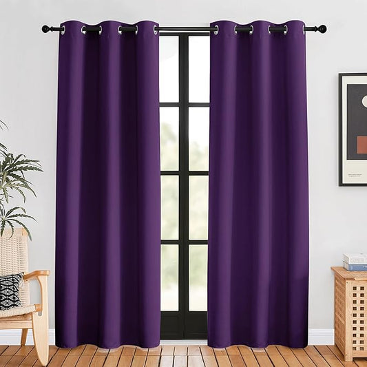 NICETOWN Blackout Window Curtains 80 inch Long, 2 Panels, 34 inch, Royal Purple, Grommet Top Room Darkening Thermal Insulated Solid Vertical Drapes for Bedroom/Kid Room