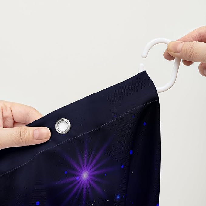 AILONEN Cartoon Cat Shower Curtain Set for Kids Boys Girls, Kawaii Love Kitten Shower Curtain for Bathroom,Galaxy Planet Washable Fabric Shower Curtain with Hooks,48" W*72" H