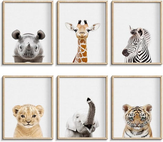 Nursery Safari Wall Art Decor, Jungle Animal of Rhino, Giraffe, Zebra, Cute Safari Decor for Baby Bedroom (8"x10", UNFRAMED) (H, 11x14 inch)