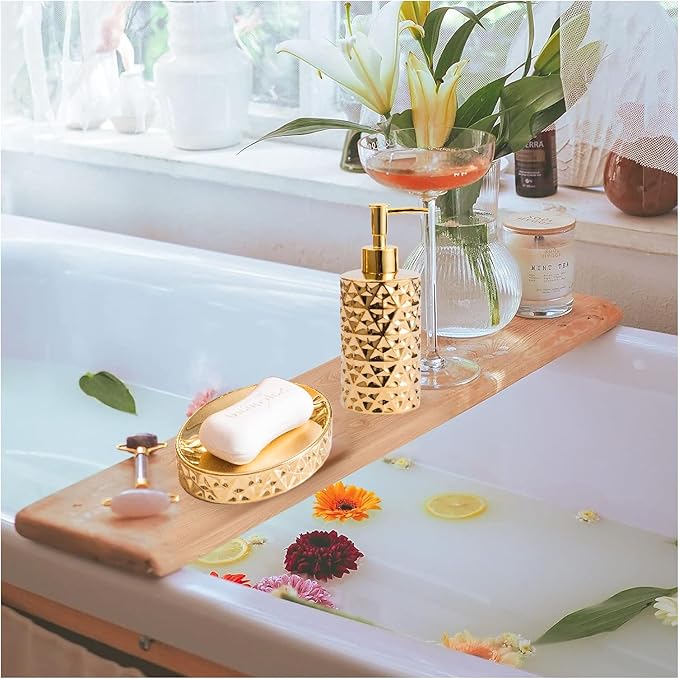 Gold Bathroom Counter Ceramic Soap Dish, Soap Dishes for Bar Soap, Oval Soap Dish for Shower Bathroom Kitchen Sink, Easy Clean -,Diamond