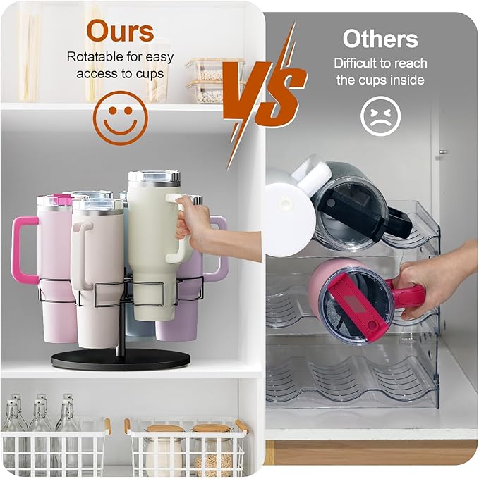 Water Bottle Organizer for Stanley 40 oz, Rotating Stanley Cup Organizer Holder, Tumbler Organizer Holder, Stanley Cup Accessories, Easy to Install, Black（Patented Product）