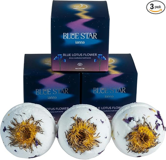 Blue Lotus Bath Bomb – Relaxing Spa-Grade Bath Soak with Calming Aromatherapy & Soothing Experience, Sleep Support, Meditation | 3 Pack