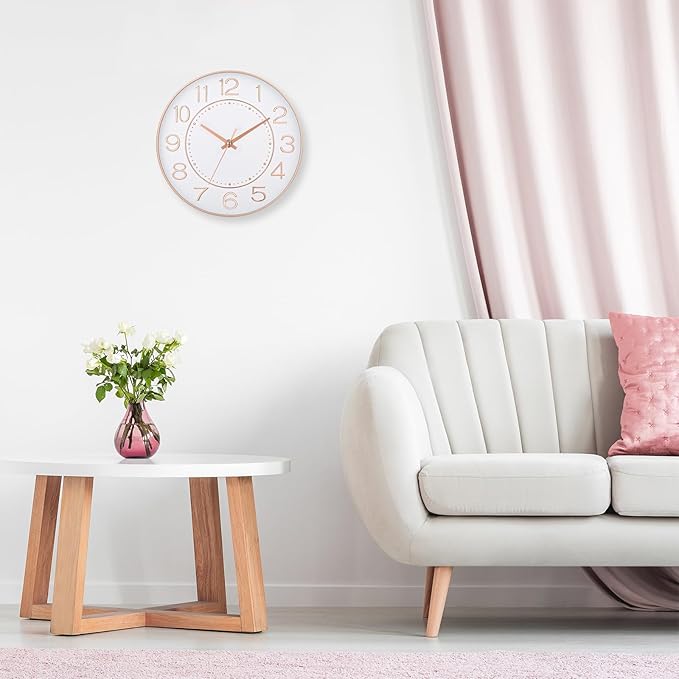 HZDHCLH Modern Wall Clocks Battery Operated,10 inch White and Rosegold Clock for Wall,Silent Small Wall Clock for Living Room Bedroom Kitchen Office Nursery Decor