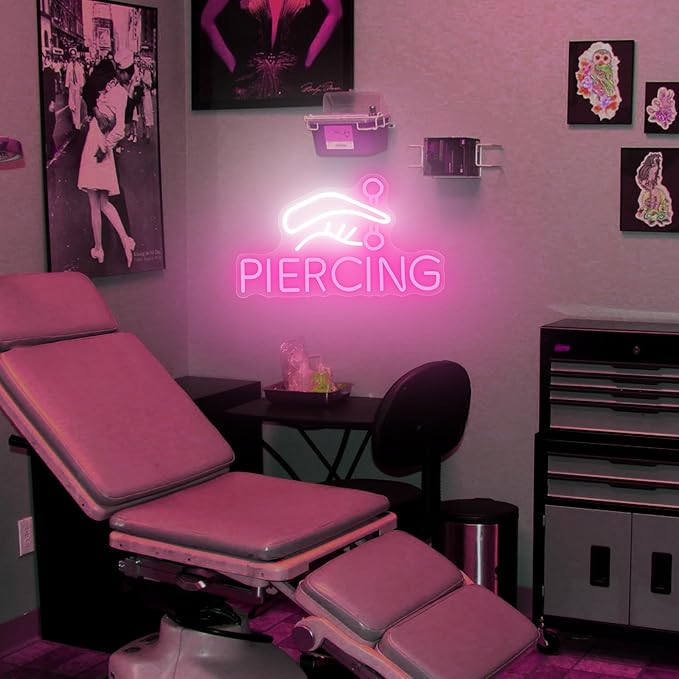 Piercing Neon Sign, Tattoo Neon Signs for Wall Decor, Dimmable Led Signs for Bedroom, Light Up Signs for Tattoo Salon Studio Ear Body Piercing Shop Business Decoration