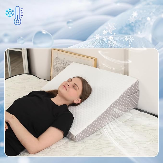 Wedge Pillow for Sleeping, 8 Inch Cooling Triangle Bed Pillow with Removable Cover, Elevated Body Pillow for Back Support, After Surgery, Snoring, Neck, Leg and Acid Reflux