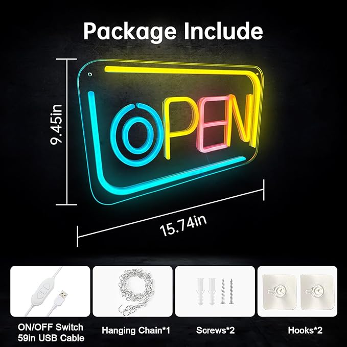 Open Signs for Business, Bright and Dimmable Neon Open Sign LED and USB Powered Light up Open Sign for Business Window Shop Store Restaurant Salon Bar Office Spa Hotel Wall Decor