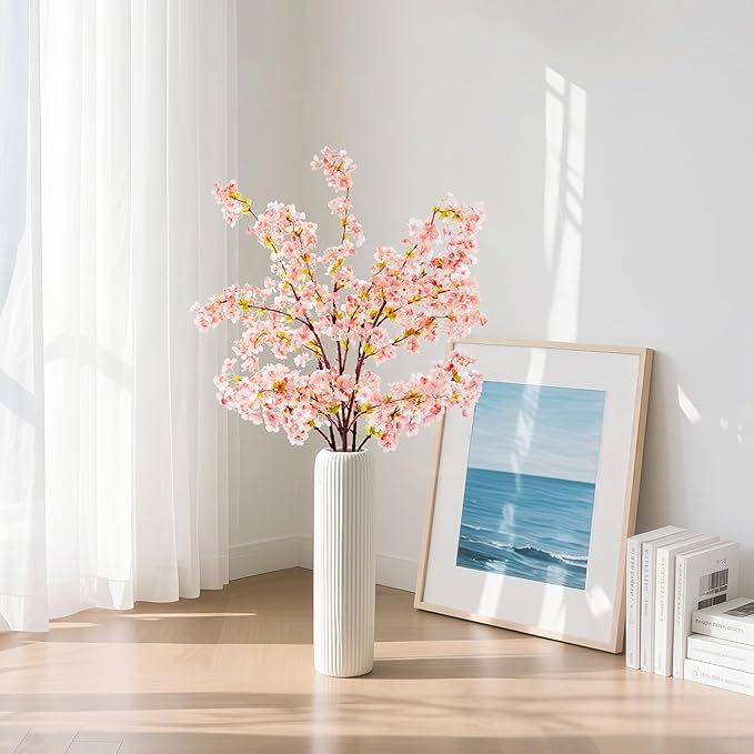 SITUMEIZI Artificial Cherry Blossom Branches Silk 39 Inch Faux Cherry Flowers Peach Tall Stems for Home Wedding Bedroom Table Japanese Real Touch Vase Decoration(3Pcs,Pink)