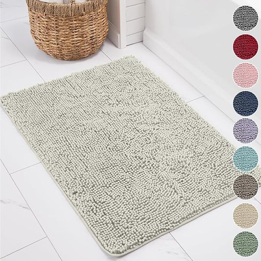 KANGAROO Bathroom Rugs, Chenille Soft Absorbent Bath Rug, Shaggy Shower Mat, Quick Dry Machine Wash Bathmat, Plush Carpet Mats for Tub, Bathtub and Room Home Decor Accessories, 24x17, Cream