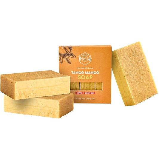 Handmade in Canada, Plant Based Cold Process Natural Bar Soap For Face And Body, With Premium Essential Oils, For Men And Women 3 Pack (Mango)
