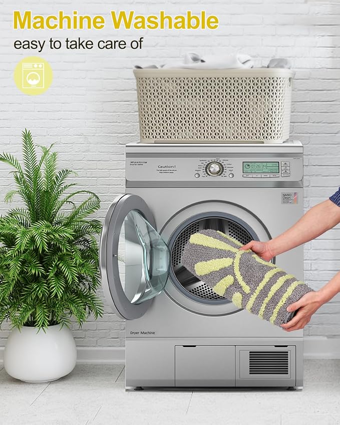 Bathroom Rugs Mat Rectangle 32"×20" - Cute Sun Smile Fun Grey Green Boho Bath Mats Non Slip, Soft Absorbent Microfiber Bohemian Rug,Machine Washable Rubber Rugs for Floor Bedroom Toilet Bathmat