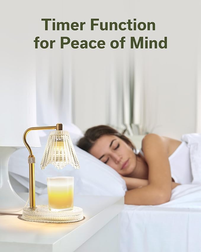 Candle Warmer Lamp with Timer & Dimmer, Glass Candle Warmer for Jar Candles, 2 Bulbs, Height Adjustable Electric Wax Warmer for Elegant Home Decor