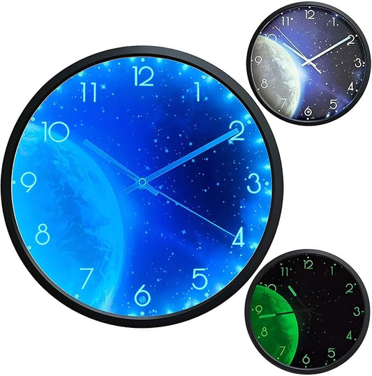 OCEST 12 Inch Night Light Wall Clock for Bedroom, Silent Lighted up Wall Clock Glow in The Dark, Easy to Read, Large Digital Display, Battery Operated for Living Room Kitchen-Blue Earth