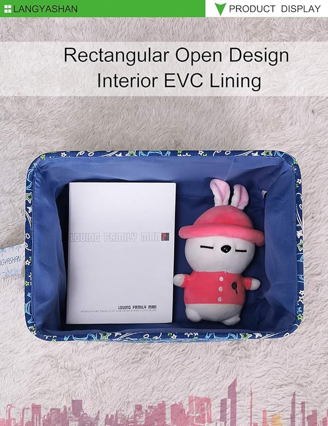 LANGYASHAN Rectangular Storage Bin Collapse Canvas Fabric Cartoon Storage Basket with Handles for Organizing Home Kitchen Boys and Girls Toys Office Closet Shelf Baskets (Full Spaceship)