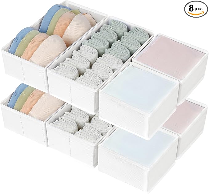 DIMJ Drawer Organizers - Set of 8 Fabric Closet Organizers and Storage, Drawer Dividers for Baby Clothes, Socks, Belt, Tie (Pink)