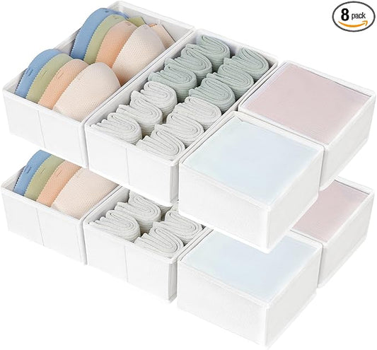 DIMJ Drawer Organizers - Set of 8 Fabric Closet Organizers and Storage, Drawer Dividers for Baby Clothes, Socks, Belt, Tie (Pink)