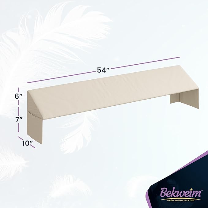 Wedge Pillow Headboard Bed Gap Filler Full - Headboard Pillow Full Size 54 X 10 X 6 - Long Pillow for Bed Wedge Gap Filler with Large Pocket for Bed Accessories - Mattress Gap Filler (Beige)