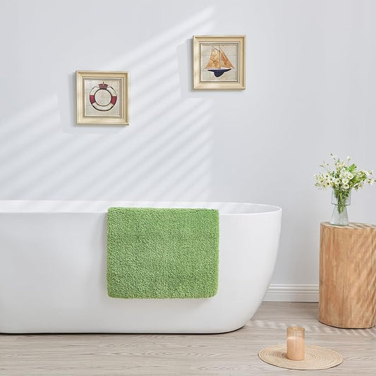 Douceur Green Bathroom Rugs Non Slip, Super Soft Microfiber Bath Mats Washable, Fluffy Absorbent Bath Rugs for Bathroom, Quick Dry Shower Mat, 32" x 20"