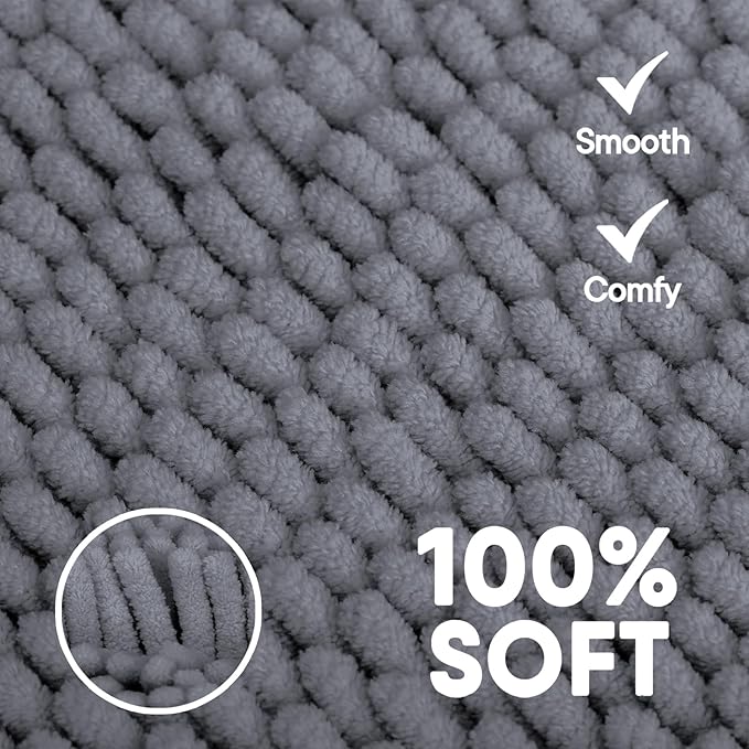 Bathroom Rugs 2 Pieces Chenille Bath Rug Mat, Extra Thick and Soft Absorbent Bath Rugs, Machine Washable, Non-Slip Plush Bath Mats for Tub, Shower, and, (Dark Gray, 32"x20"+U Shape 20"x20")