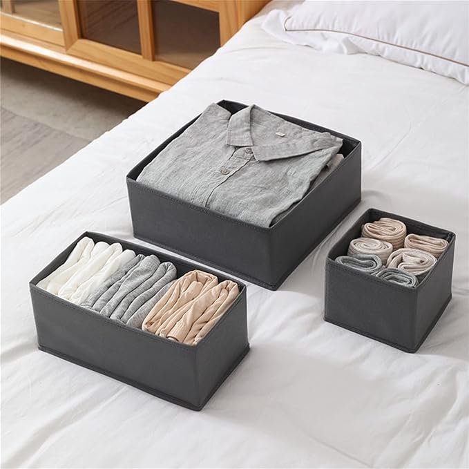Socks Drawer Organizer Set of 3 Pack Beige, Underwear Dividers, Closet Cabinet Dresser Wardrobe Storage Boxes for Panties Stockings Leggings
