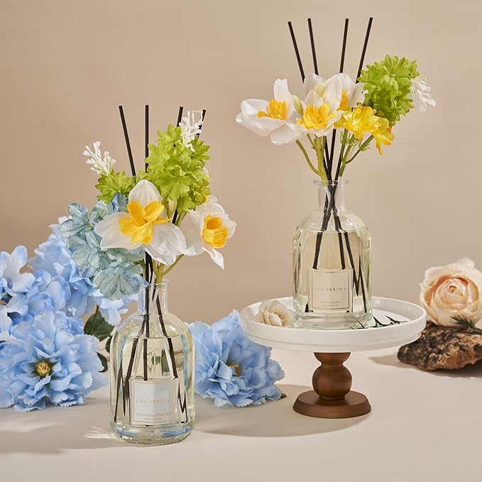 COCORRÍNA Reed Diffuser - Ocean Mist & Sea Salt 8.5 Fl.oz/ 250ml Flower Diffuser with 8 Sticks, Reed Diffusers for Home Bathroom Shelf Decor (Botanical Flower Collection)