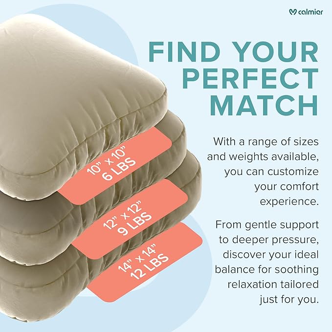Calmier - 6 lb Sensory Weighted Pillow - Glass Bead Filled Hug Pillow - Ultra Plush Cozy Weighted Pillows for Adults and Kids - Child Sensory Pillow - Weighted Lap Pad (Tan - Minky, 6 LBS)
