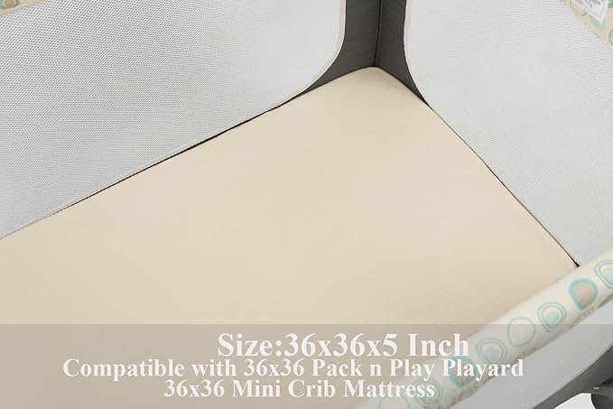 Muslin Square Playard/Playpen Fitted Sheets, Perfect for 36 X 36 Inch Portable Playard Soft 100% Cotton Beige & Blush