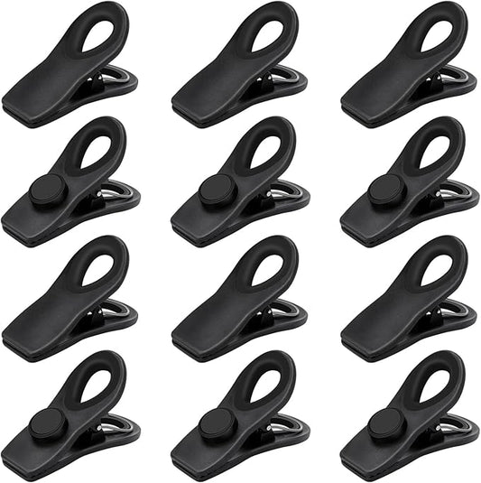 TACGEA Chip Clips, Magnetic Bag Clips with Air Tight Seal for Food Storage, 12 Pack, Black