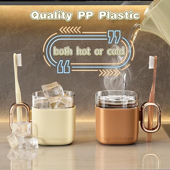 Mouthwash Cups with Hollow Out Handle, Toothbrush Holders, Mug for Mouth-Rinsing, Toothbrush Cups, Plastic Toothbrush and Toothpaste Organizer for Bathroom (Green)