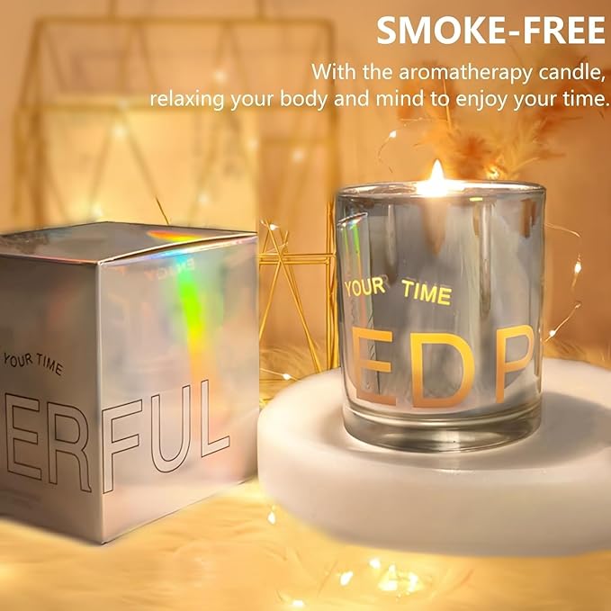 Scented Candle Jar with Colorful Light - Personalized Soy Candles Non Toxic: Natural Essential Oil Long Lasting Fragrance Candle for Home Meditation Aromatherapy Gift for Women Men (5.3Oz)