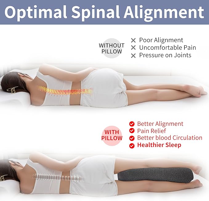 Half Moon Bolster Knee Pillow, Back Pain Relief Memory Foam Leg Pillow, Semi Roll Round Lumbar Leg Wedge for Side Sleepers - Reducing Head Neck Spine Hip Pressure - L