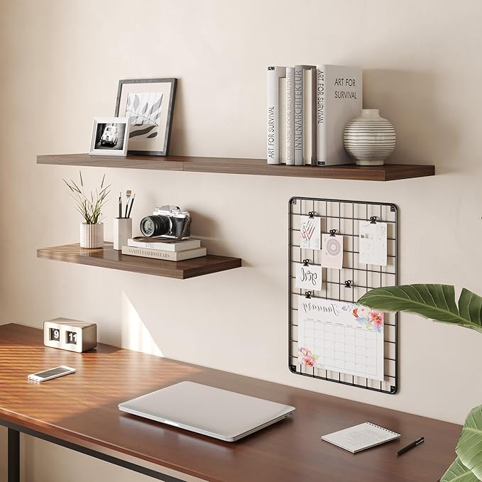 Wall Shelf Set of 1, Walnut Floating Shelves 36 in W x 10 in D x 1 in H, Wooden Floating Wall Shelf with Invisible Brackets for Living Room/Bedroom/Bathroom/Kitchen Storage and Decor
