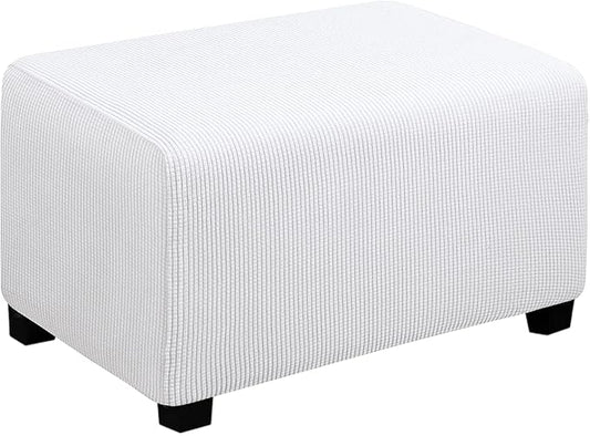 Easy-Going Stretch Ottoman Cover Folding Storage Stool Furniture Protector Soft Rectangle slipcover with Elastic Bottom(Ottoman Small,Snow White)