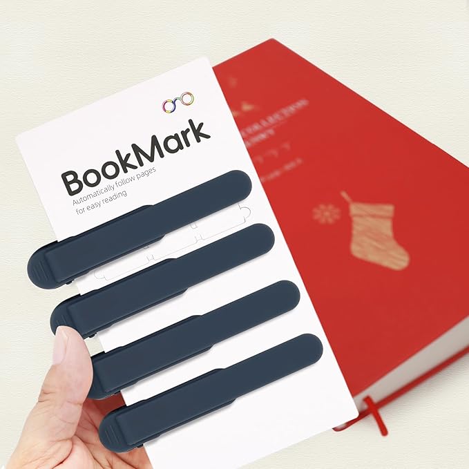 SMUK 4pcs Automatic Silicone Bookmarks for Book Lovers, Unique Book Page Markers for Reading Women Men, Creative Book Page Keeper Book Mark Book Reading Accessories