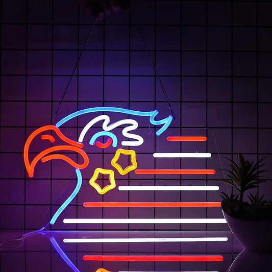 USA Eagle Flag Neon Signs for Wall Decor,American Eagle Flag Beer Bar Bedroom Art Neon Light Handmade Neon Lights Sign for Bedroom Office Hotel Pub Cafe Recreation Room Night Light